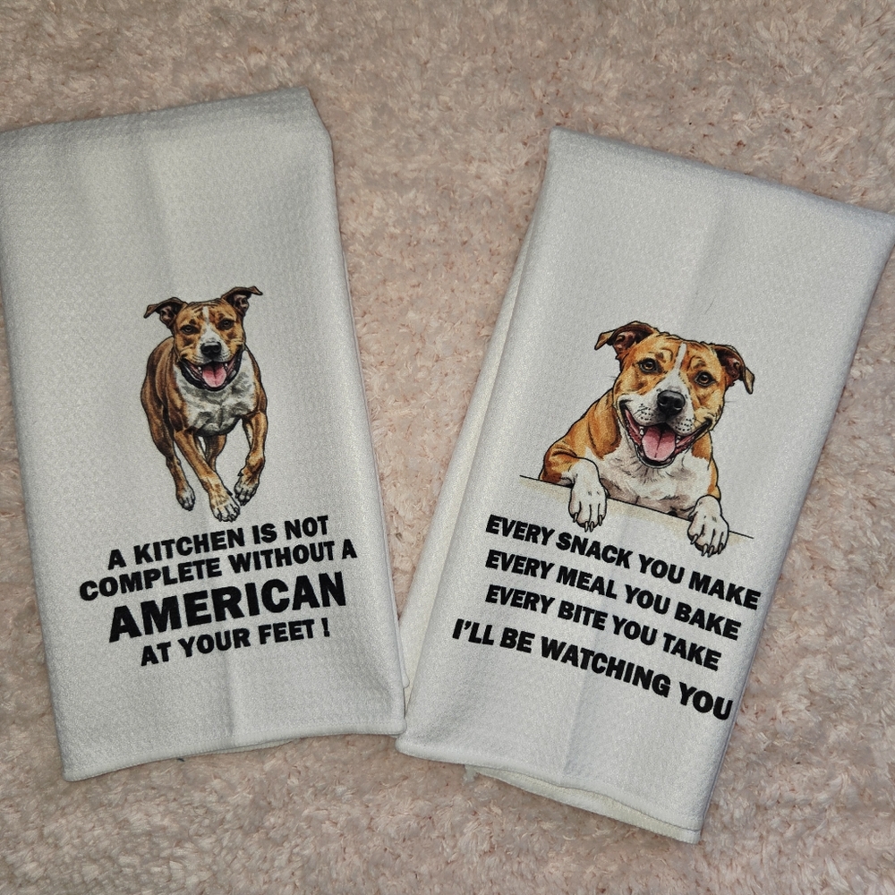 American pit bull Dog Print Kitchen Towels set - White - Picture 2 of 5